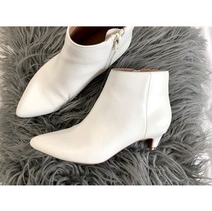 White kitten heeled ankle boots